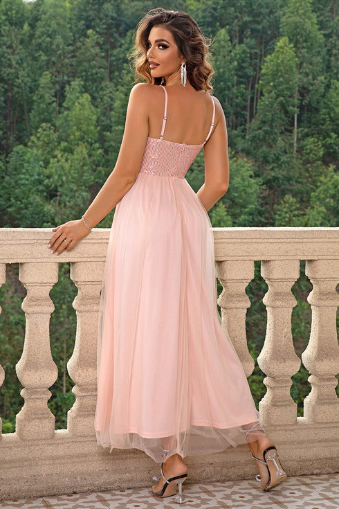 spaghetti-strap-slit-mesh-dress Sophia's Trends - Sophia's Style-Blush Pink-XS